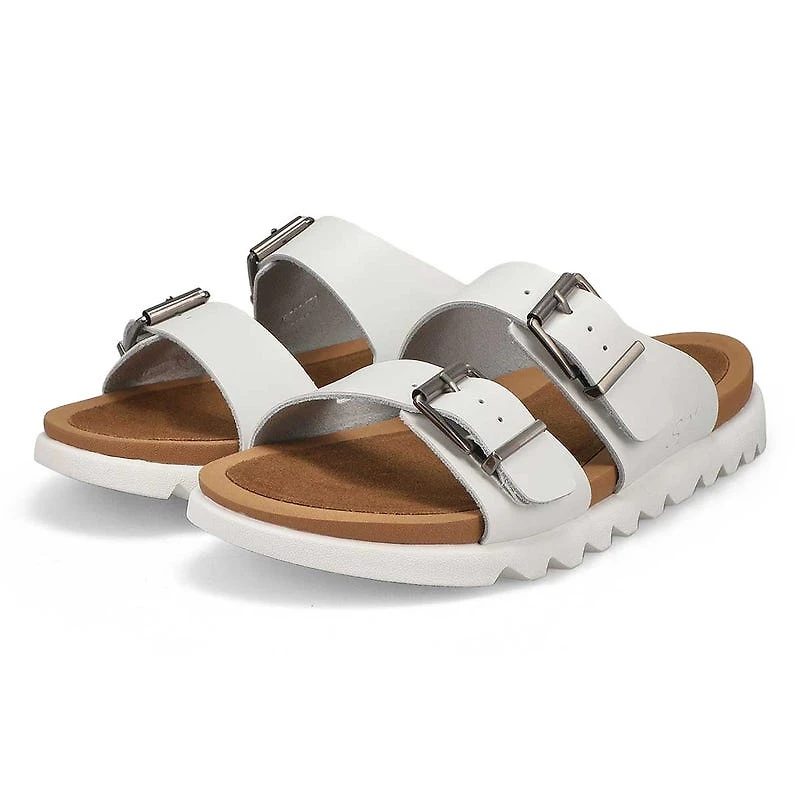Sandale en cuir lisse  2 boucles SADIE, brun, fem