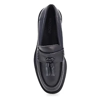 Women's Tory Tassel Leather Slip On Loafer - Black