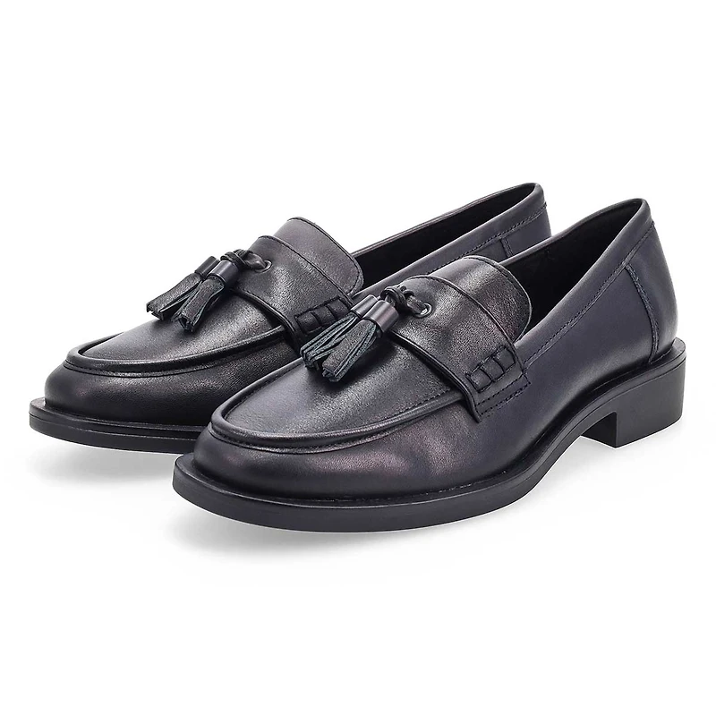 Women's Tory Tassel Leather Slip On Loafer - Black