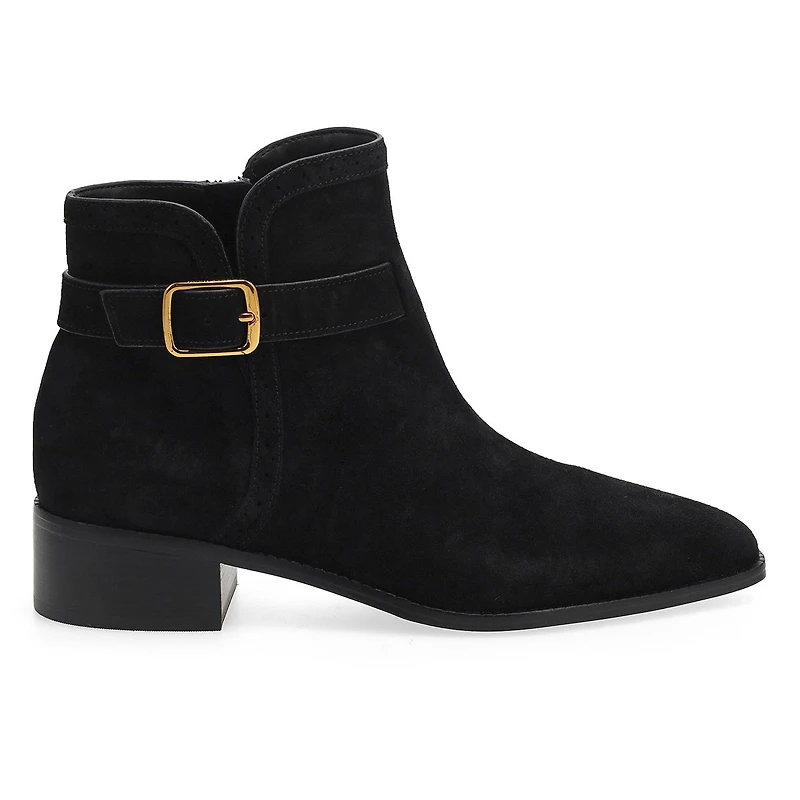 Women's  Norella Buckle Suede Ankle Boot - Black