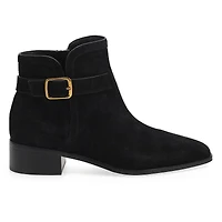 Women's  Norella Buckle Suede Ankle Boot - Black