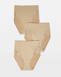 Tummy High-Waist Brief Panty with Lace 3 Pack