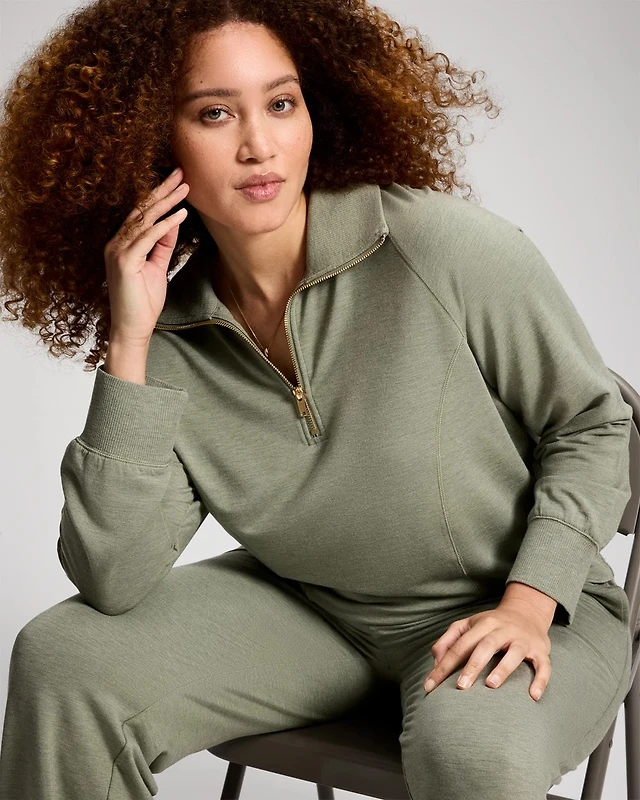 Ultra Soft Funnel Neck Quarter-Zip Top