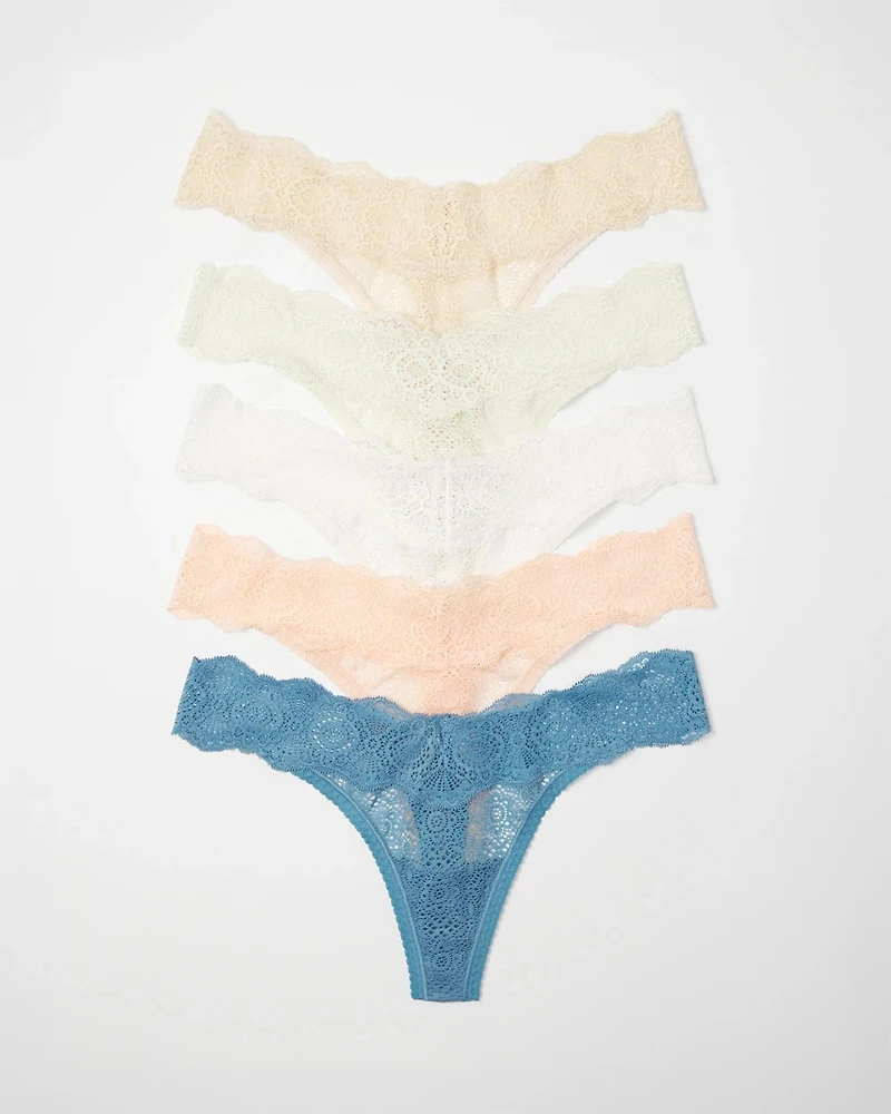 Thong Panty with Crochet Lace 5 Pack