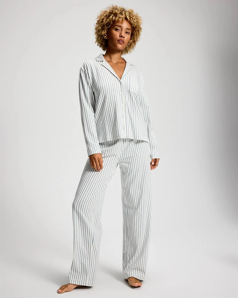 Long-Sleeve Notch Collar Pajama Top