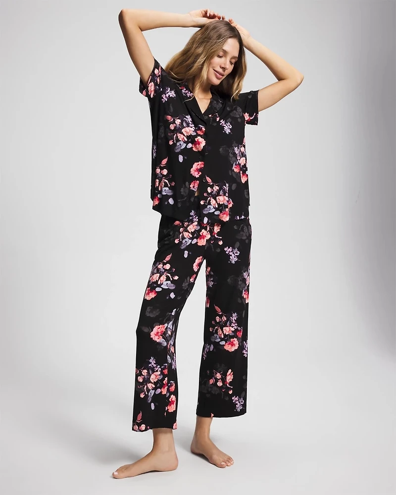 Short Sleeve Notch Collar Pajama Top
