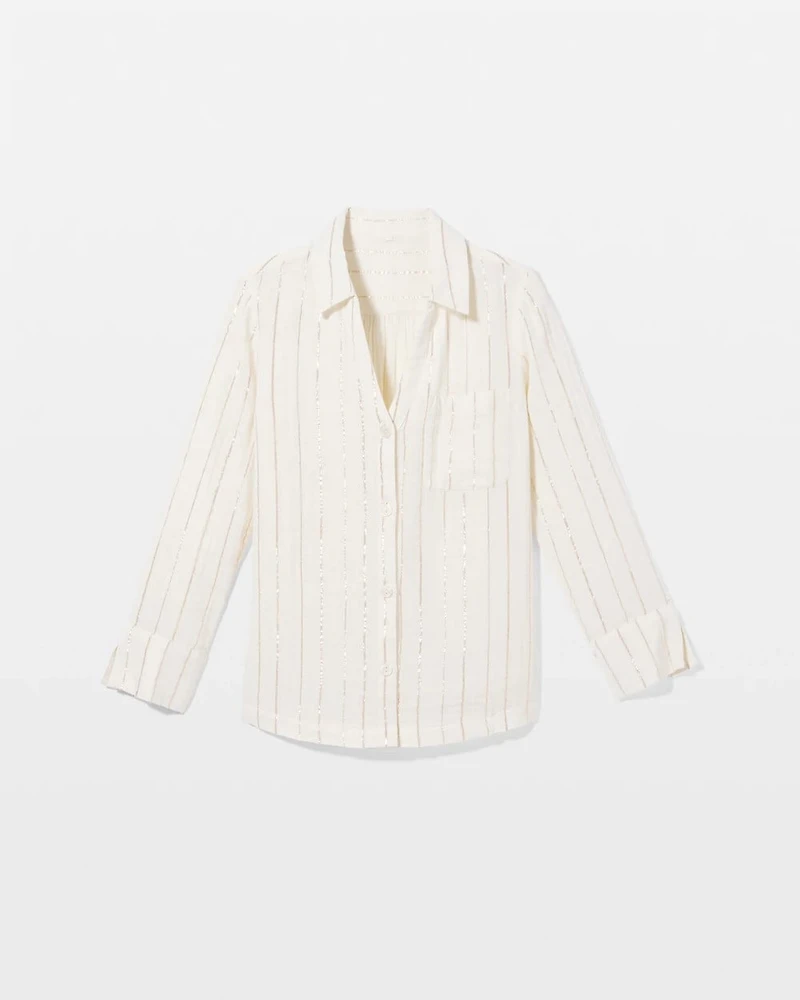 Cotton Gauze Long Sleeve Notch Collar Pajama Top