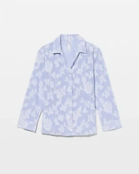 Cotton Striped Jacquard Long-Sleeve Notch Collar Pajama Top