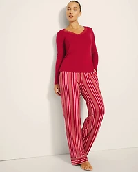 Lace Trim Long-Sleeve Pajama Top