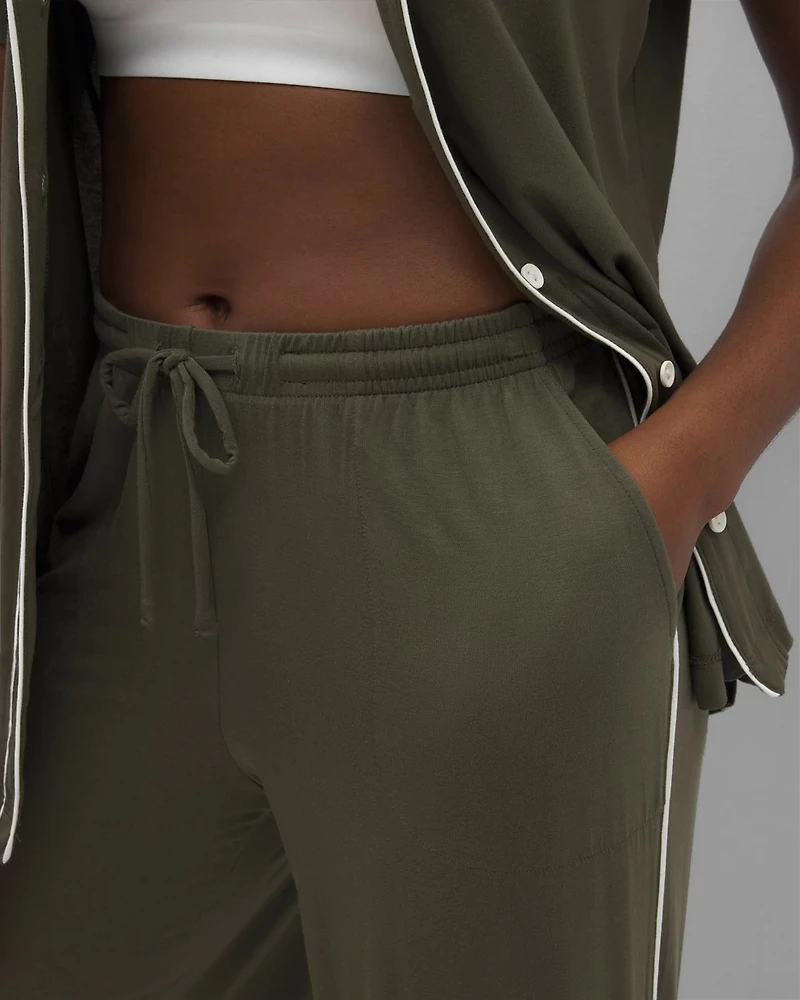 Solid Piped Crop Pajama Pant