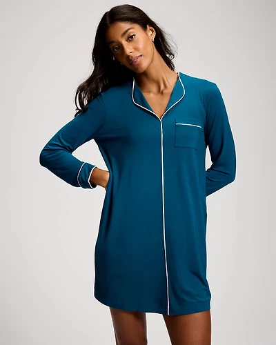 Piped Long-Sleeve Sleepshirt