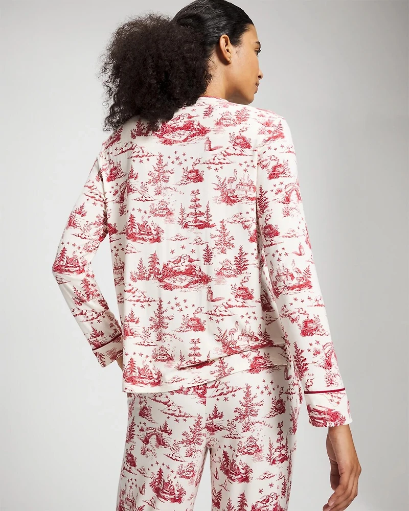Piped Long-Sleeve Notch Pajama Top