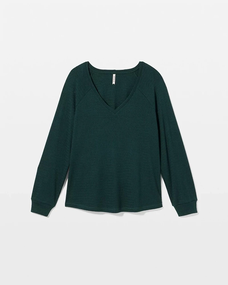 Cozy Waffle Long Sleeve V-Neck Pajama Top