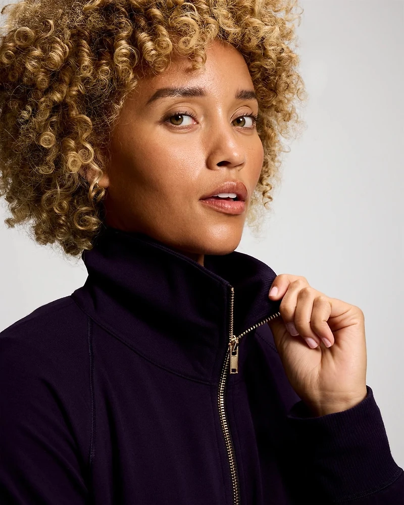 Ultra Soft Jersey Funnel Neck Zip Jacket