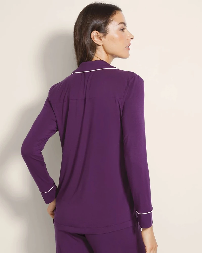 Long-Sleeve Notch Collar Pajama Top