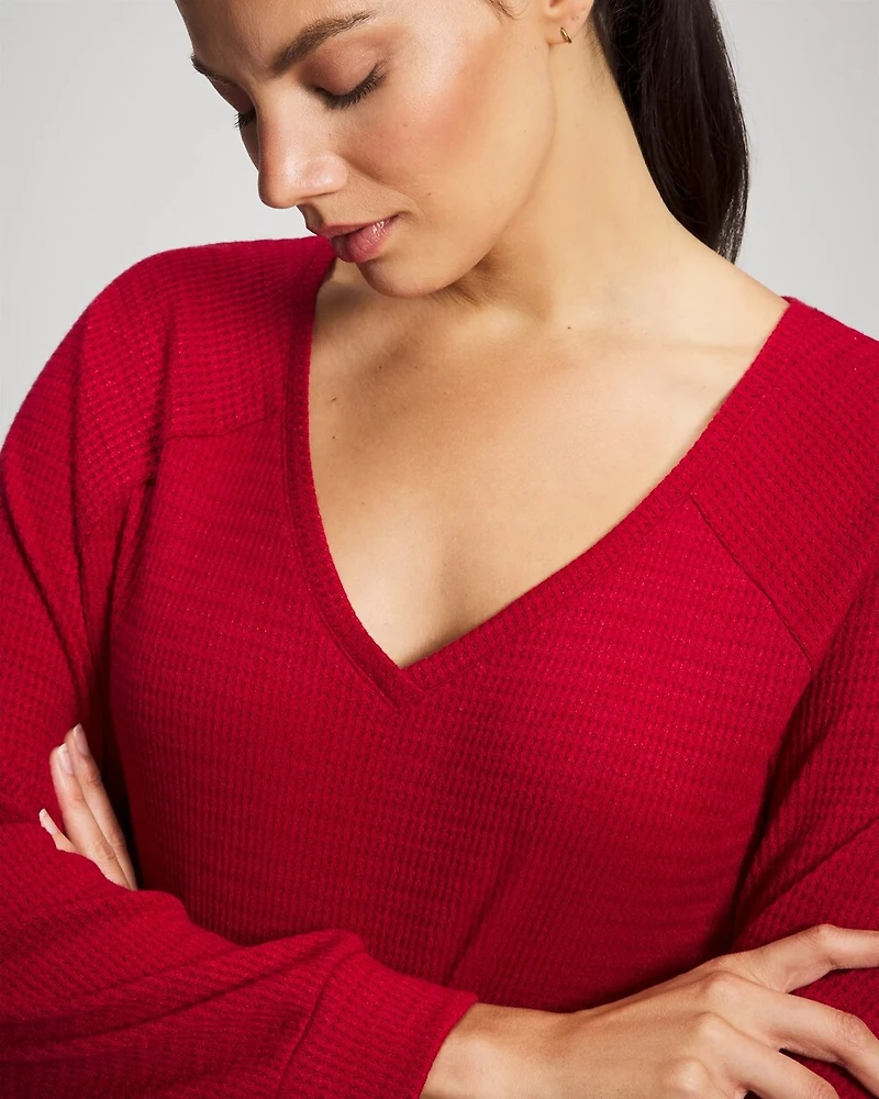 Cozy Waffle Long Sleeve V-Neck Pajama Top