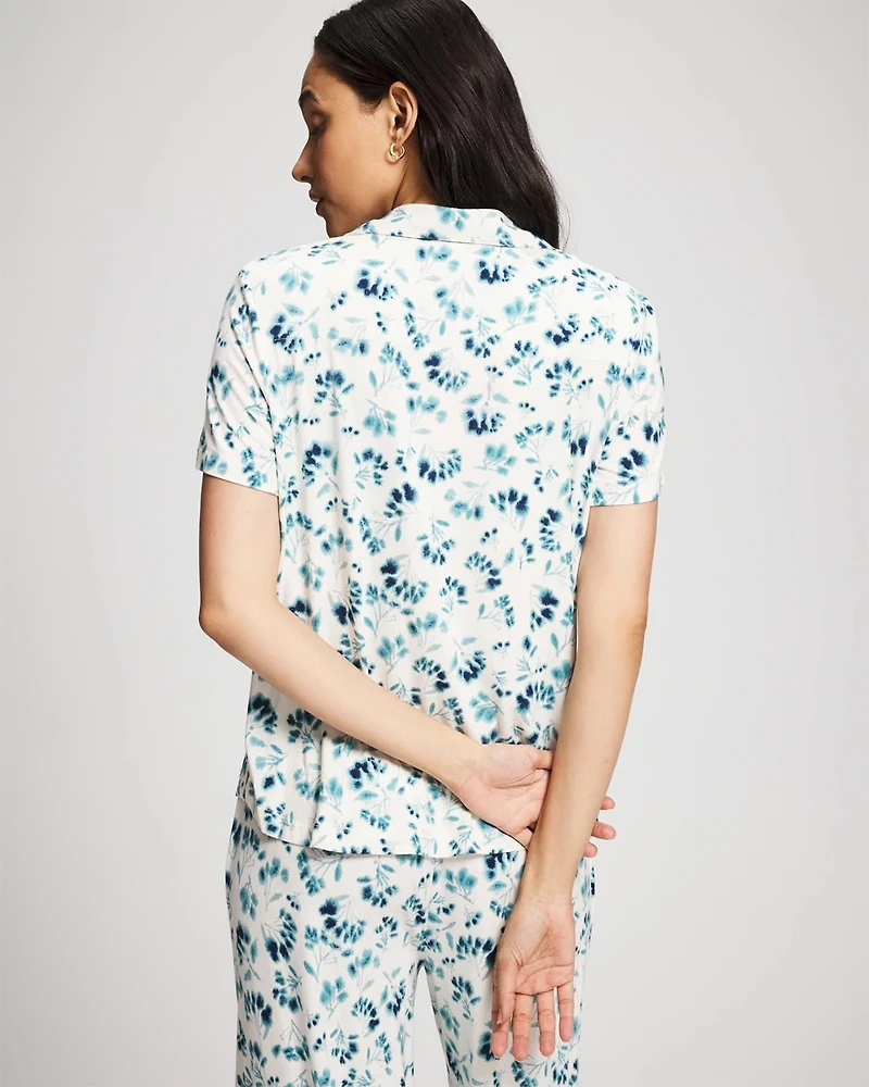 Short Sleeve Notch Collar Pajama Top