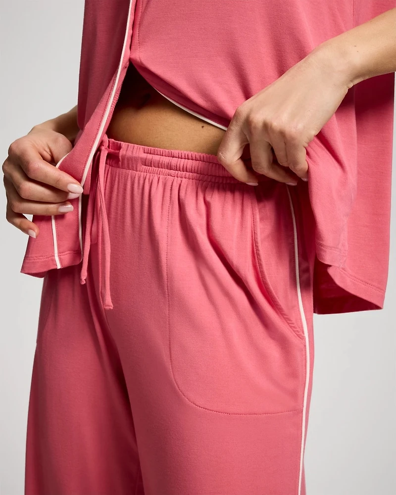 Solid Piped Crop Pajama Pant
