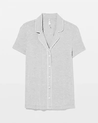 Solid Short Sleeve Notch Collar Pajama Top