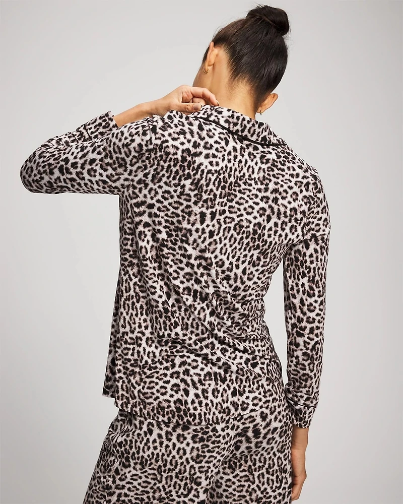 Long-Sleeve Printed Notch Collar Pajama Top