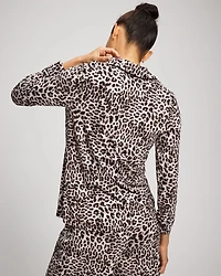 Long-Sleeve Printed Notch Collar Pajama Top