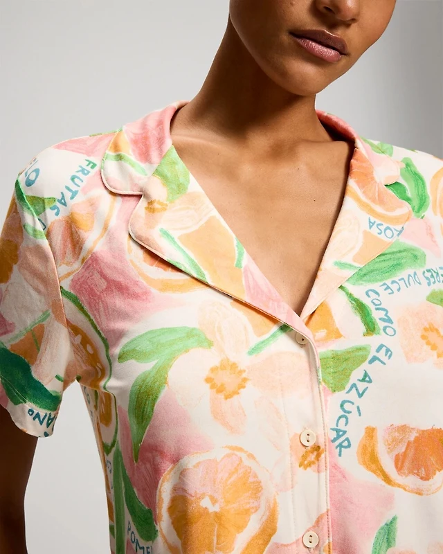 Short Sleeve Notch Collar Pajama Top