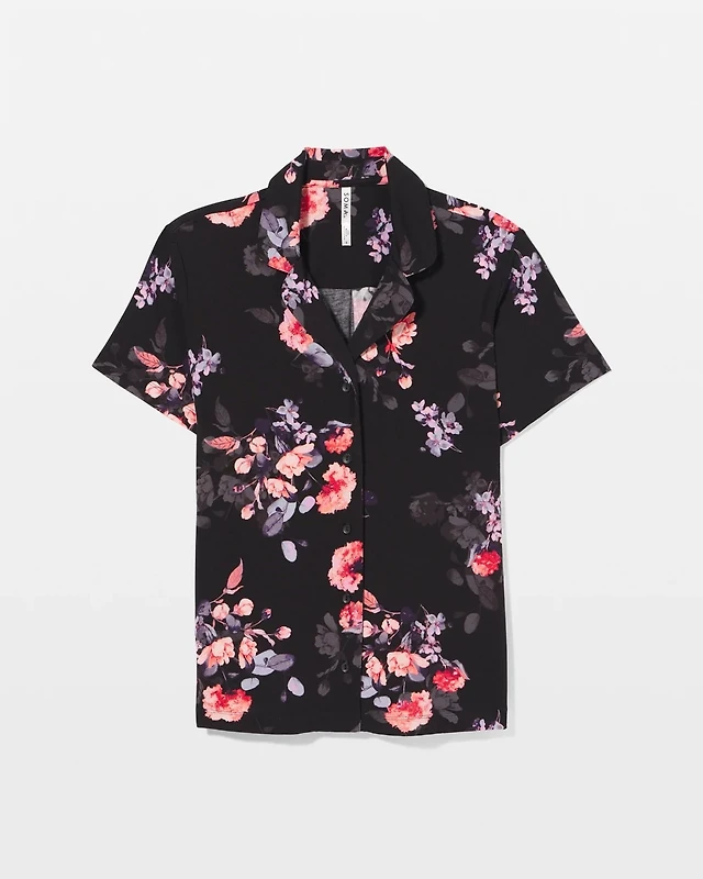 Short Sleeve Notch Collar Pajama Top