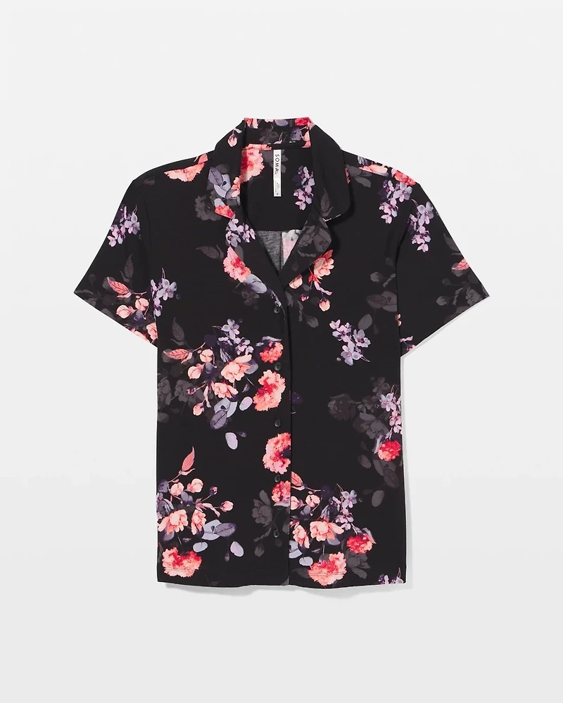 Short Sleeve Notch Collar Pajama Top