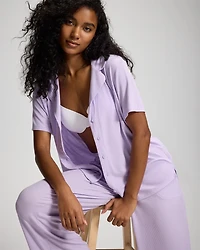 Rib Short Sleeve Notch Collar Pajama Top