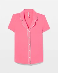 Solid Short Sleeve Notch Collar Pajama Top