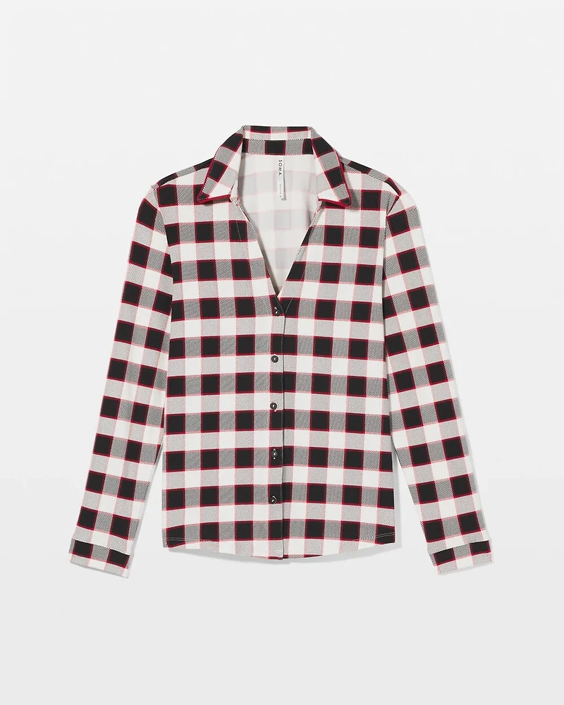 Long-Sleeve Notch Collar Pajama Top