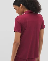 Solid Short Sleeve Notch Collar Pajama Top