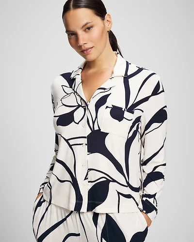Long-Sleeve Notch Collar Pajama Top