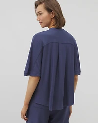 Crinkle Knit Relaxed Button-Up Top