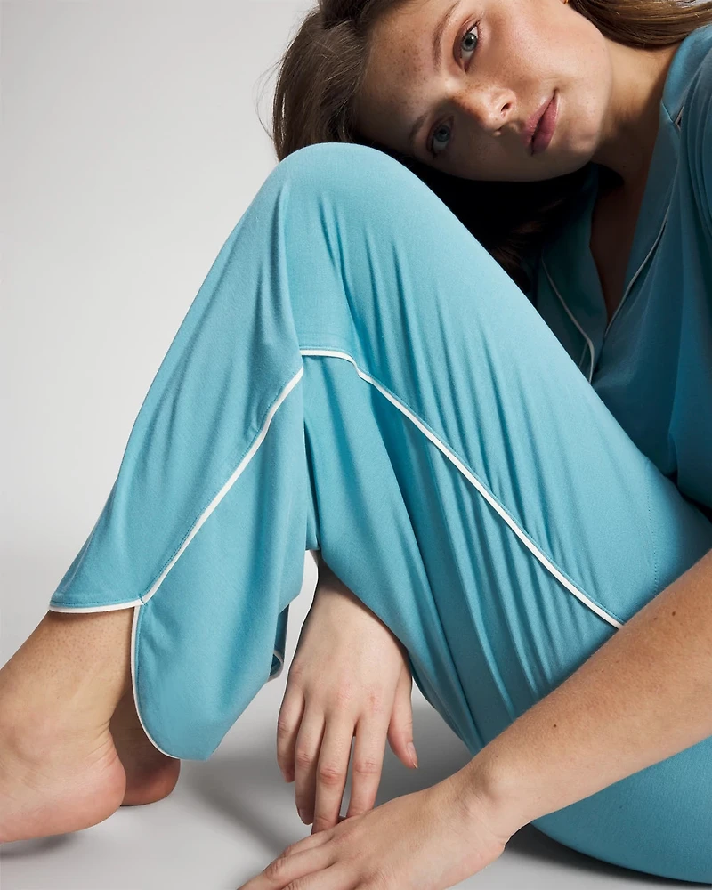 Solid Piped Crop Pajama Pant