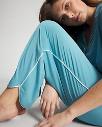 Solid Piped Crop Pajama Pant