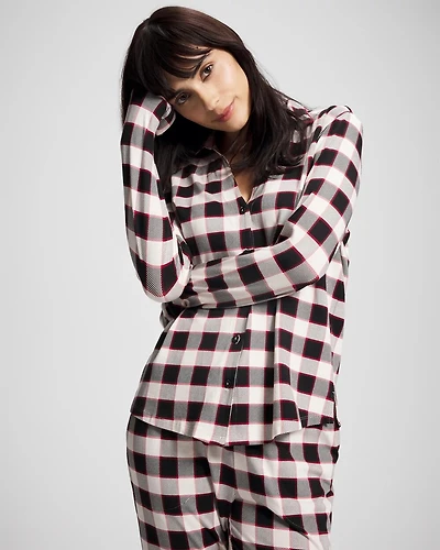 Long-Sleeve Notch Collar Pajama Top