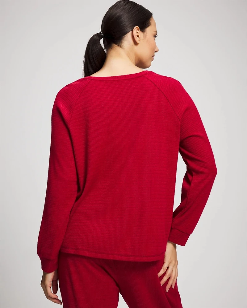 Cozy Waffle Long Sleeve V-Neck Pajama Top