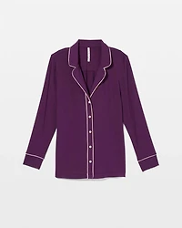 Long-Sleeve Notch Collar Pajama Top