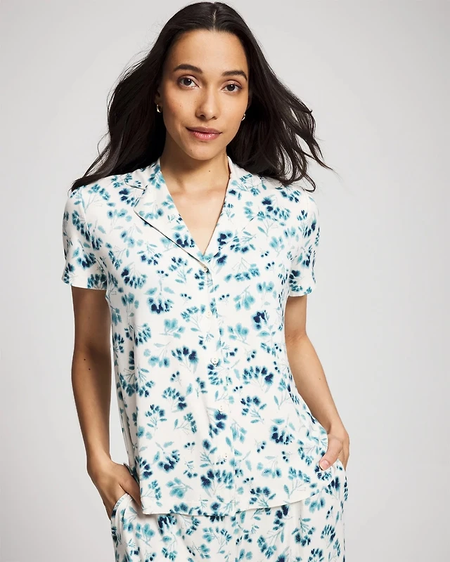 Short Sleeve Notch Collar Pajama Top