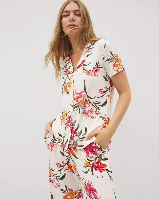 Short Sleeve Notch Collar Pajama Top