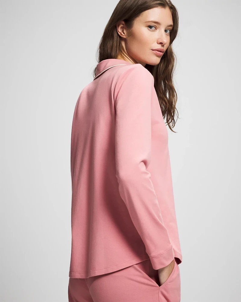 Long-Sleeve Notch Collar Pajama Top