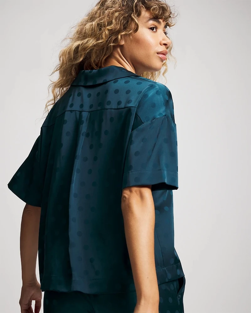 Jacquard Dot Relaxed Notch Collar Pajama Top