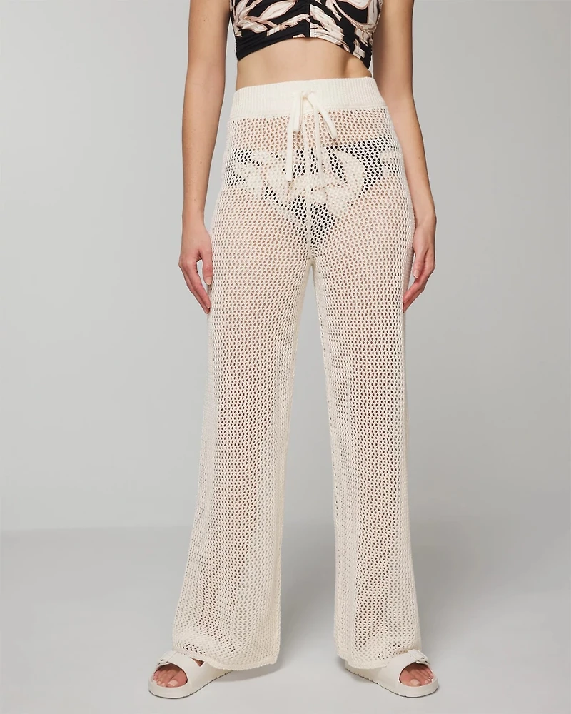 Cotton Crochet-Style Wide-Leg Pants