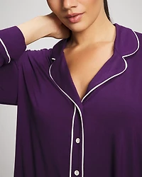 Long Sleeve Notch Collar w/ Piped Placket Pajama Top