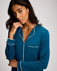 Piped Long-Sleeve Sleepshirt