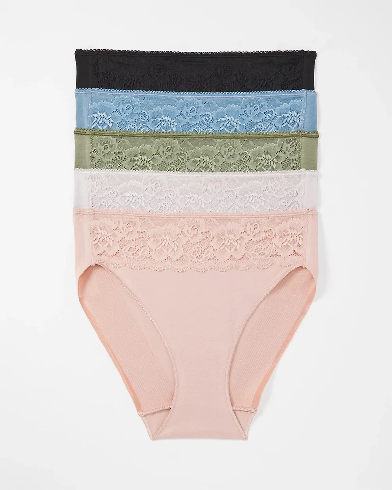 Cotton Blend High-Leg Panty with Lace 5 Pack