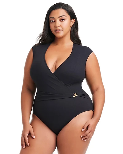 Pique Ole Cap Sleeve Surplice One Piece