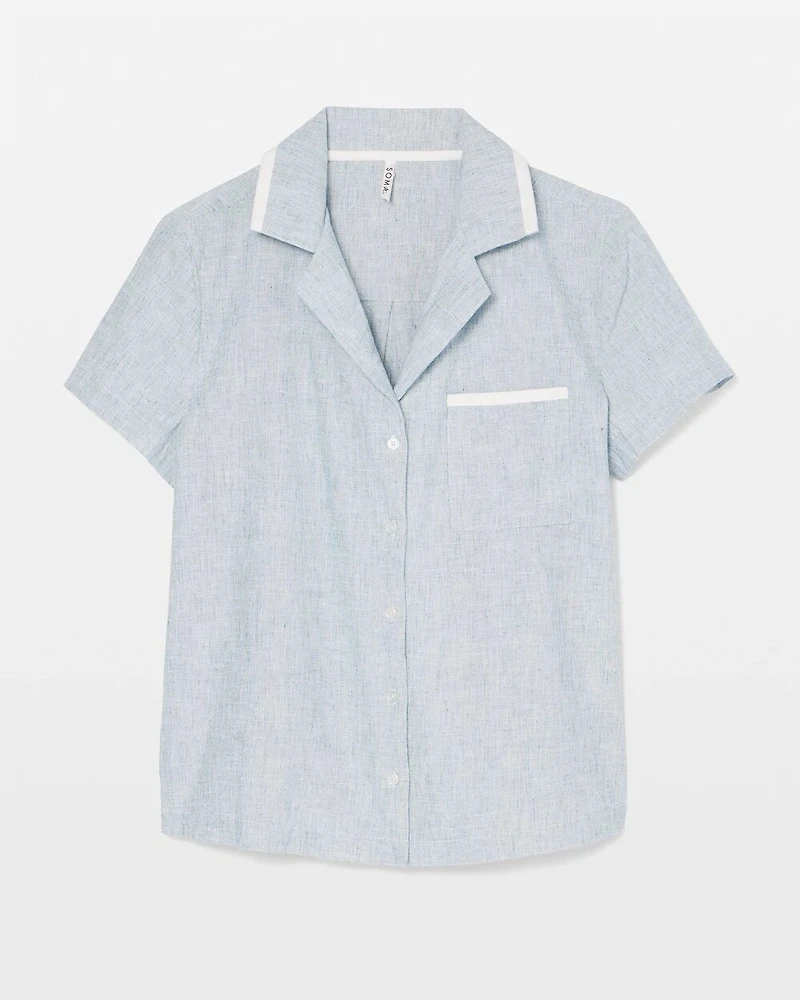 Short-Sleeve Notch Collar Pajama Top