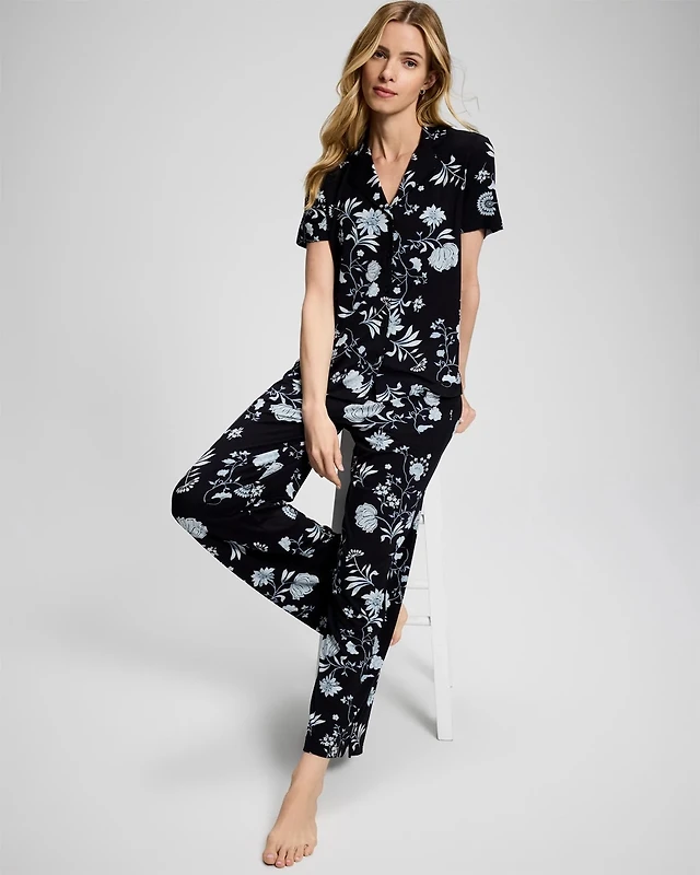 Short Sleeve Notch Collar Pajama Top